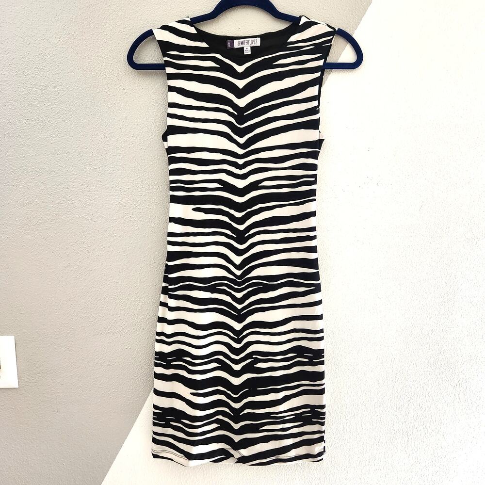Jennifer Lopez zebra print back split sheath dress XS